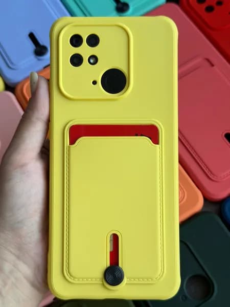 Чехол на Redmi 10C желтый с карманом для карты