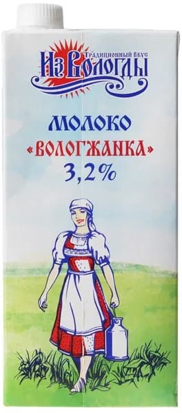 Молоко питьевое ультрапастеризованное Вологжанка 3.2% жир. 1л
