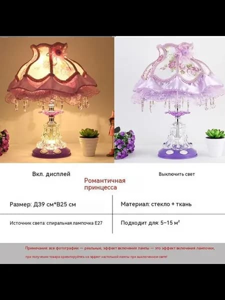 Настольная лампа Размер Кнопка