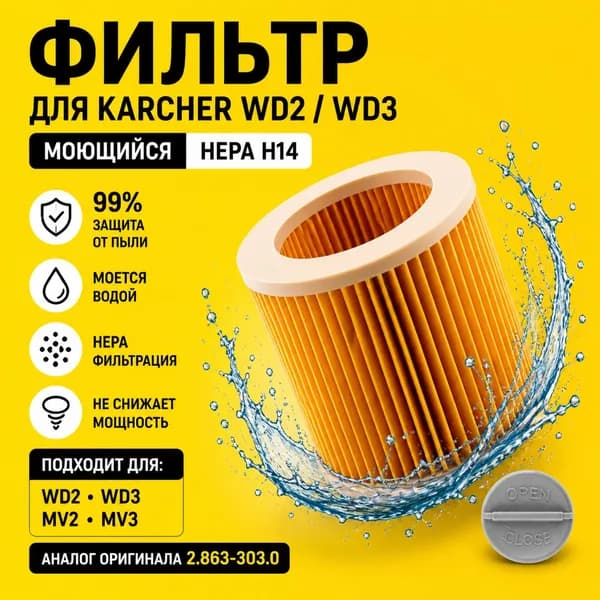 Патронный фильтр для пылесоса Karcher WD 2 Plus V-12/4/18