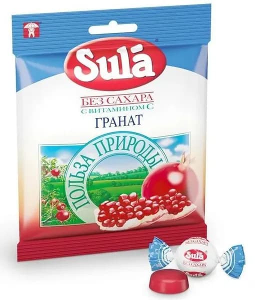 Леденцы Sula без сахара с натуральным соком граната, 60г