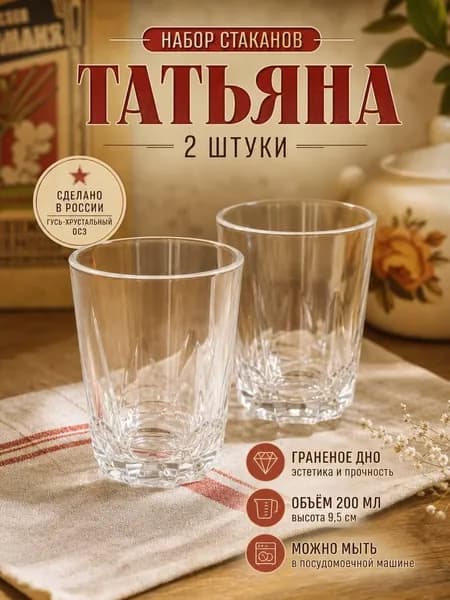 Стакан граненый 200 мл 2 шт прозрачный