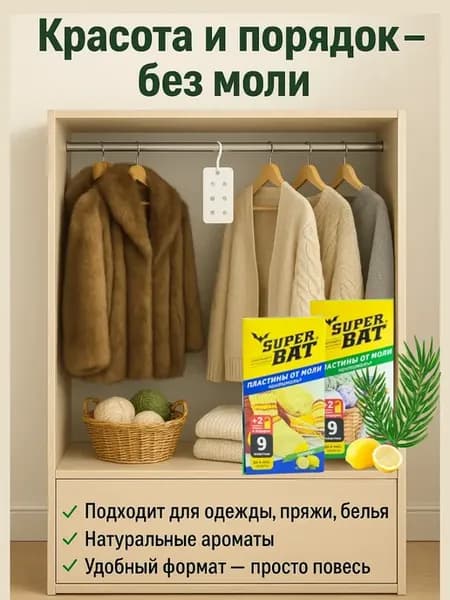 Средство от моли антимоль для шубы и шкафа 2 упаковки