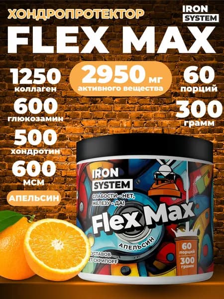 Комплекс для суставов и связок Flex Max Глюкозамин, Хондроитин, МСМ (порошок). Вкус Апельсин
