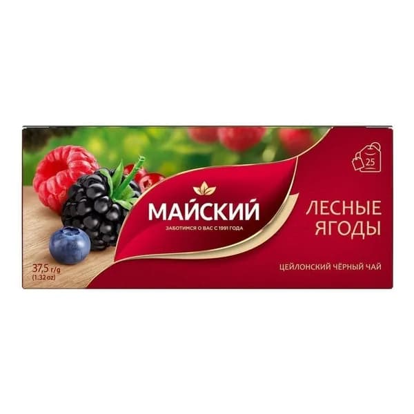 Чай черный Майский Лесные Ягоды ароматизированный в пакетиках 1,5 г x 25 шт