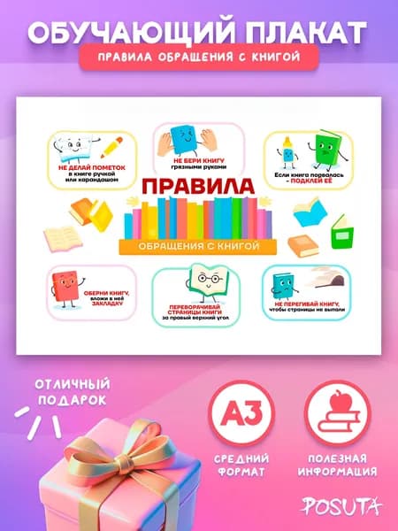 Постер на стену обучающий правила обращения с книгой