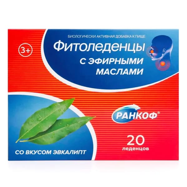Ранкоф с эфирными маслами вкус эвкалипта с 3 лет фитоледенцы 3250мг 20шт