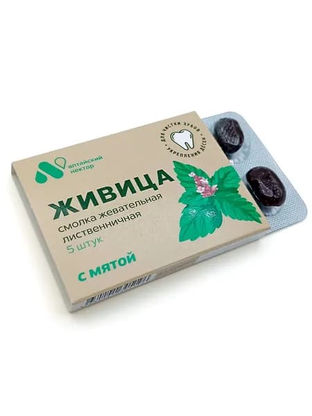 Алтайский нектар "Живица с мятой", смолка жевательная для чистки зубов и укрепления десен, (1 блистер - 5 шт по 0,8гр)