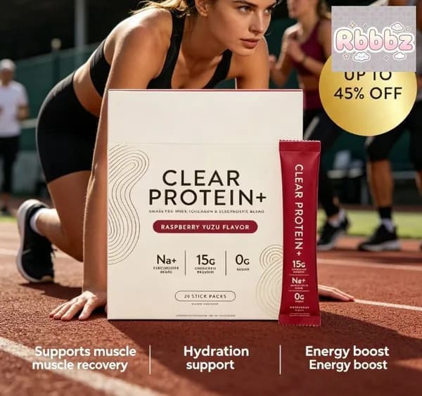 Clear Protein+ Порошок из сывороточного протеина от коров, питающихся травой, коллагена и смеси электролитов, со вкусом малины и грейпфрута, 20 пакетиков.