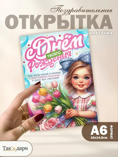 Подарочная открытка С днем рождения нежное дополнение к вашему подарку