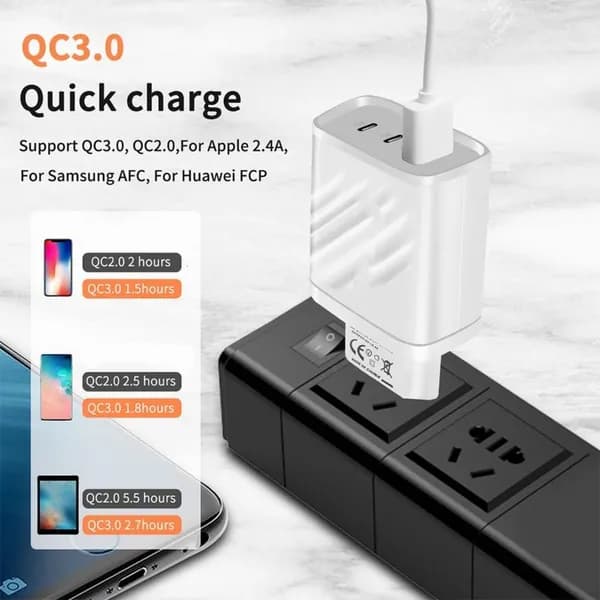 Зарядное устройство dual TYPEC + зарядная головка 1USB европейского стандарта-белый