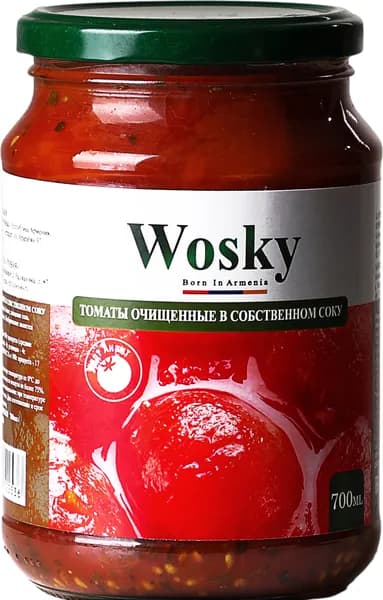 Томаты очищенные в собственном соку Wosky, 680 г (700 мл)