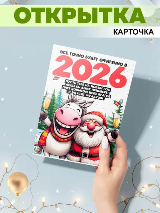 Открытка Новогодняя Символ года 2026 лошадь