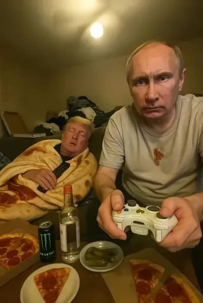 Табличка Трамп и Путин "Домашний Вечер с Играми", ретро стиль, металл, декор для любителя абсурда, 20х30 см.