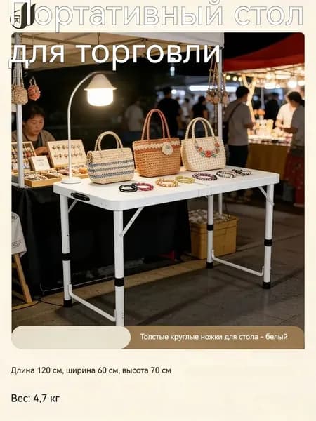 Складной уличный столик из круглой трубы, 3-ступенчатая регулировка, 3 цвета