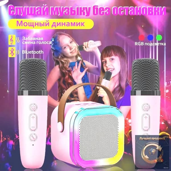 Портативная караоке система, колонка с двумя микрофонами