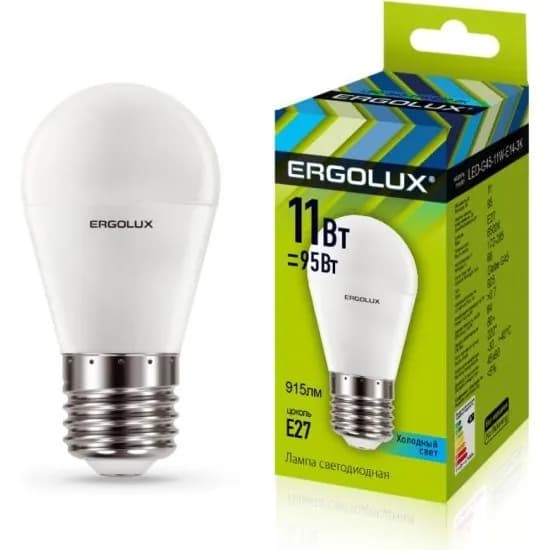Лампочка светодиодная e27 Ergolux LED-G45-11W-E27-4K, 11 Вт, 4500 К, 1060 лм (13631 Ergolux)