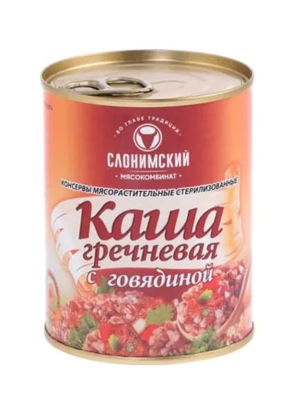 Слонимский мясокомбинат Консервы мясорастительные Каша гречневая с говядиной, 47.9%, 340 г