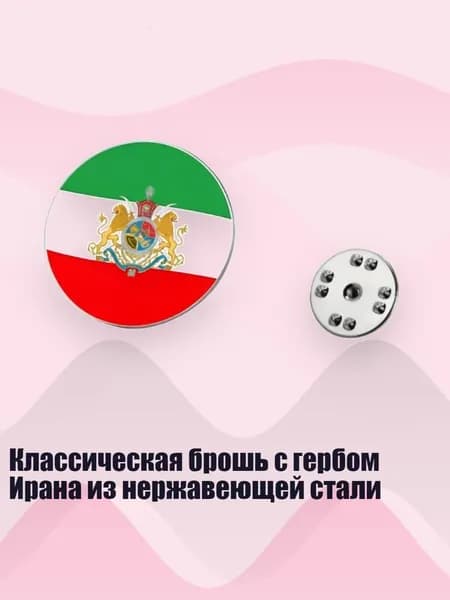Классическая брошь с гербом Ирана из нержавеющей стали, Серебро - раунд 2