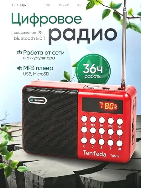 Магнитола, 5 Вт, красный