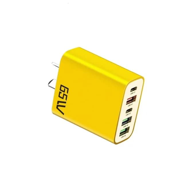 Многопортовый быстрый зарядник 65W 5V3A 2PD 3USB для телефонов планшетов ноутбуков, Желтый - AU