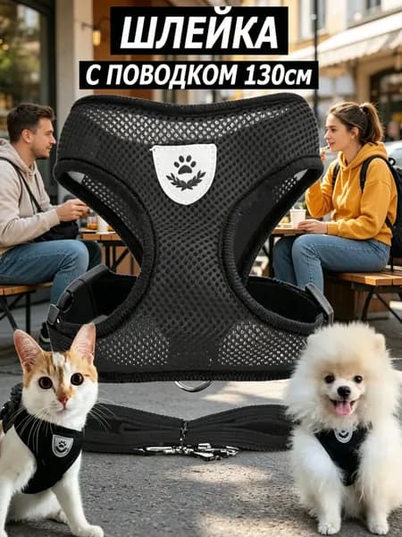 Шлейка с поводком для собак мелких, средних пород и кошек анатомическая