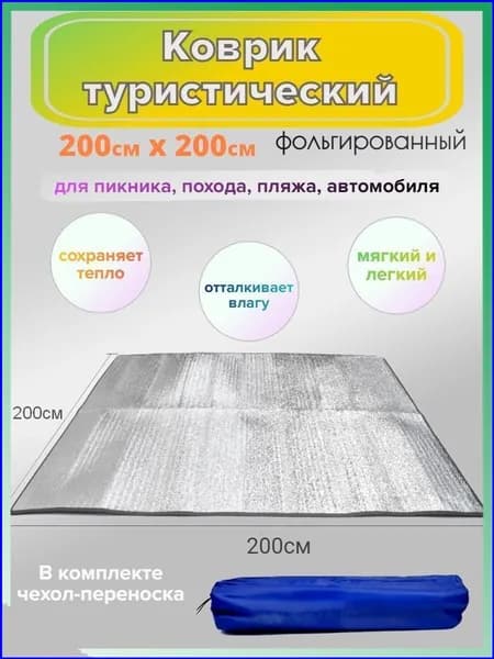Туристический коврик фольгированный для палатки и пикника Физра, 200см*200см