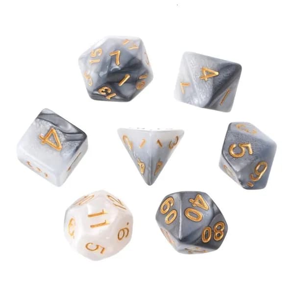 Набор из 7 акриловых многогранных кубиков D4-D20 для НРИ, Черно-белый