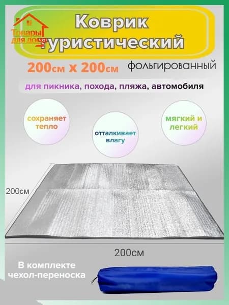 Туристический коврик фольгированный для палатки и пикника Физра, 200см*200см