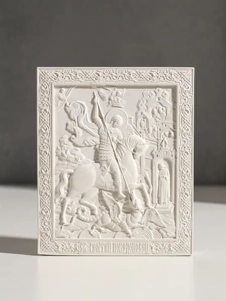 Икона Георгий Победоносец , с подвесом, 12 10 2 см, гипс