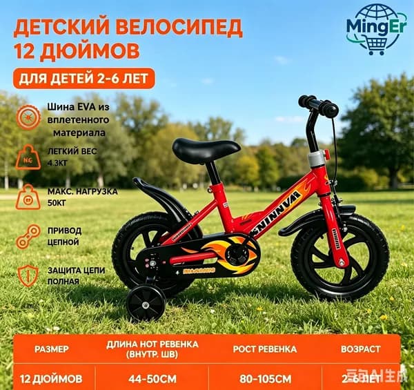 Огненно-красный велосипед 12 дюймов для первых прогулок малыша