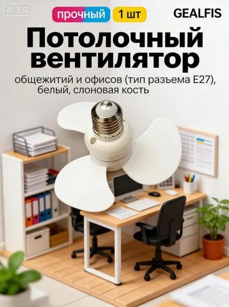 Потолочный вентилятор Мини-бесшумный потолочный вентилятор с бесщеточным двигателем для спален, общежитий и офисов (тип разъема E27), слоновая кость, зеркальный