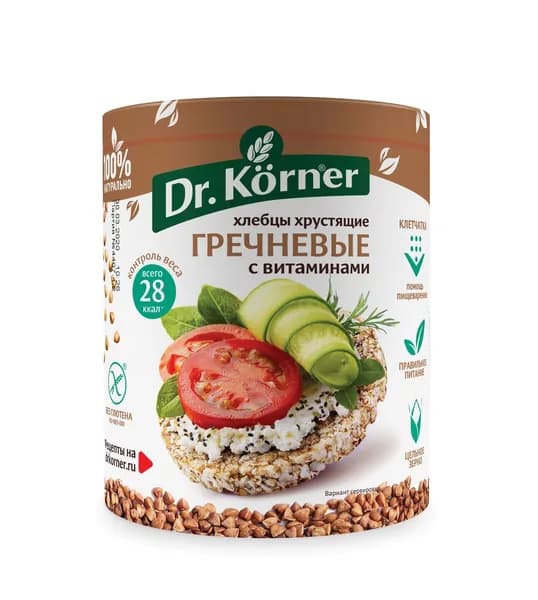 Хлебцы Dr. Korner гречневые с витаминами без глютена, 100г