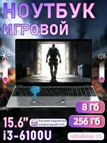 Игровой ноутбук 15.6", Intel Core i3-6100U, RAM 8 ГБ, SSD 256 ГБ, Intel HD Graphics, Windows Home, серый, Русская раскладка