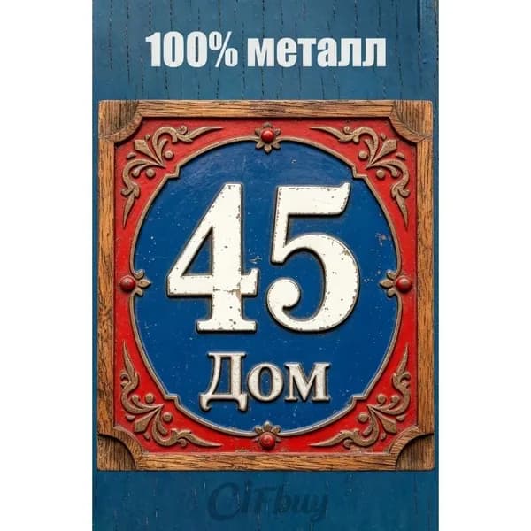 Табличка с номером дома 45 Классический цвет, металл, 20х20 см.