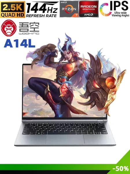 WOOKING Игровой ноутбук 14", AMD Ryzen 7 8745HS, RAM 16 ГБ, SSD 512 ГБ, AMD Radeon 780M, Windows Pro, серый металлик, серебристый, Английская раскладка