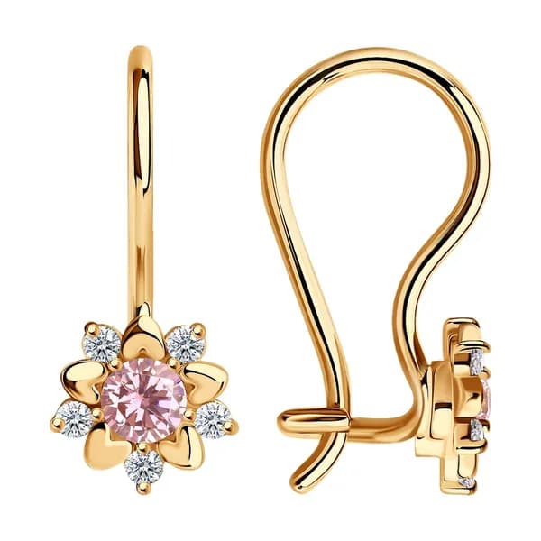 Золотые серьги DIAMANT-ONLINE с фианитом 585 пробы