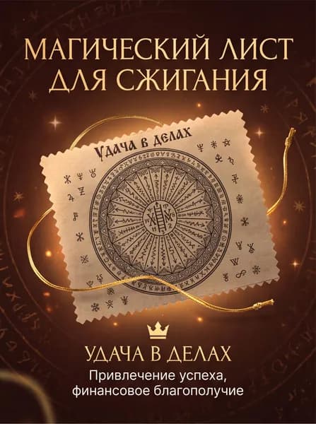 Лист на сжигание Удача в делах для успеха в карьере и бизнесе + нитка-оберег жёлтая на запястье. Ритуальный набор.