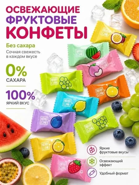 Конфеты леденцы фруктовые ассорти Китай 250г