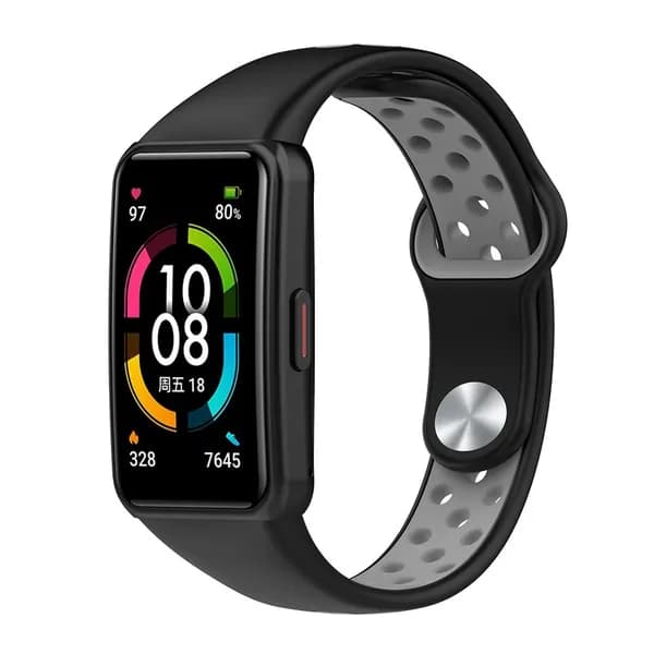 Ремешок для фитнес-браслета Huawei Band 6 и Honor Band 6, цвет чёрно-серый