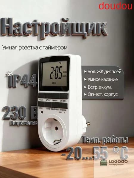 Таймер - розетка, электронный. Новейшая модификация. Цифровой контроллер для лампы, для фитолампы, подсветки рассады и растений.LCD-дисплей