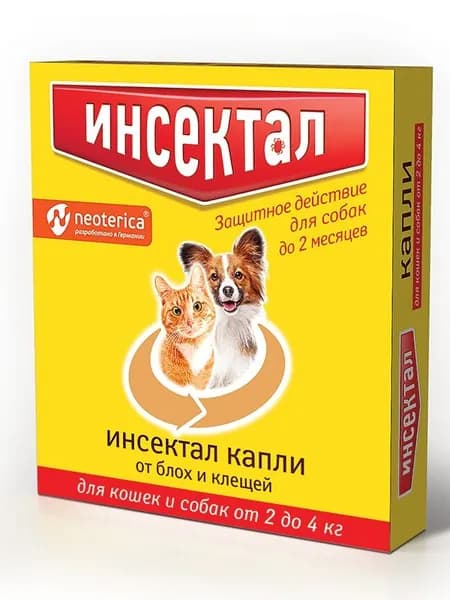 ИНСЕКТАЛ Капли от Клещей и Блох для Кошек и Собак 2 - 4 кг