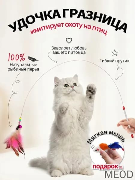 Игрушка для кошек /ДРАЗНИЛКА - удочка с перьями/Бесплатная игрушечная мышь