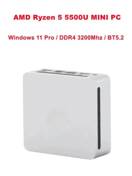 Мини-ПК S55 5500U  мини ПК (AMD Ryzen 5 5500U, RAM 8 ГБ, SSD 1000 ГБ, AMD Radeon, Windows 11 Pro), 中国, серебристый