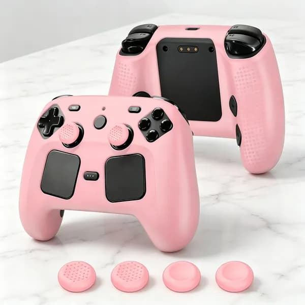 Силиконовый чехол для Steam Controller 2 (2026), розовый, с противоскользящей текстурой