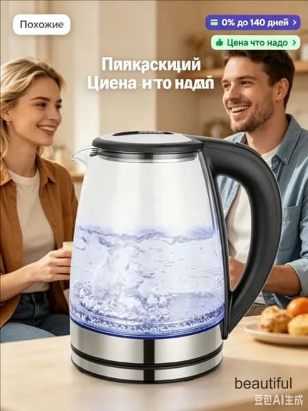 Электрический чайник с подсветкой SC-EK27G35, 1800 Вт, 1.8 л, черный, серебристый