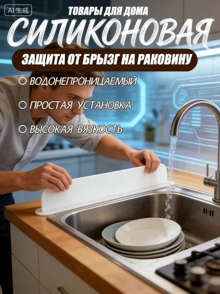 Силиконовая защита от брызг на раковину/ Защитный экран и барьер от брызг воды на раковину и плиту