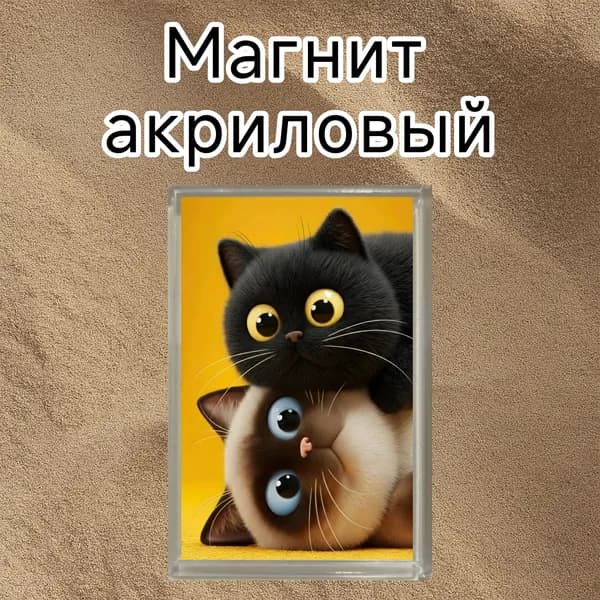 Магнит на холодильник, акриловый,два кота,магнитный