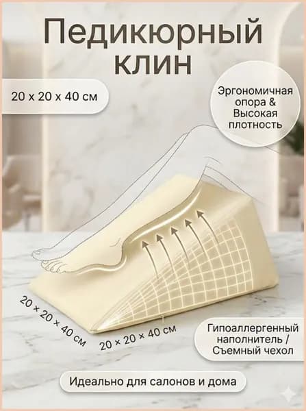 Педикюрный клин 20х20х40 см, подставка для педикюра и маникюра белая подушка под ногу матрас
