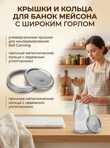 Крышки и кольца для банок Мейсона для банок Ball Canning с широким горлом,